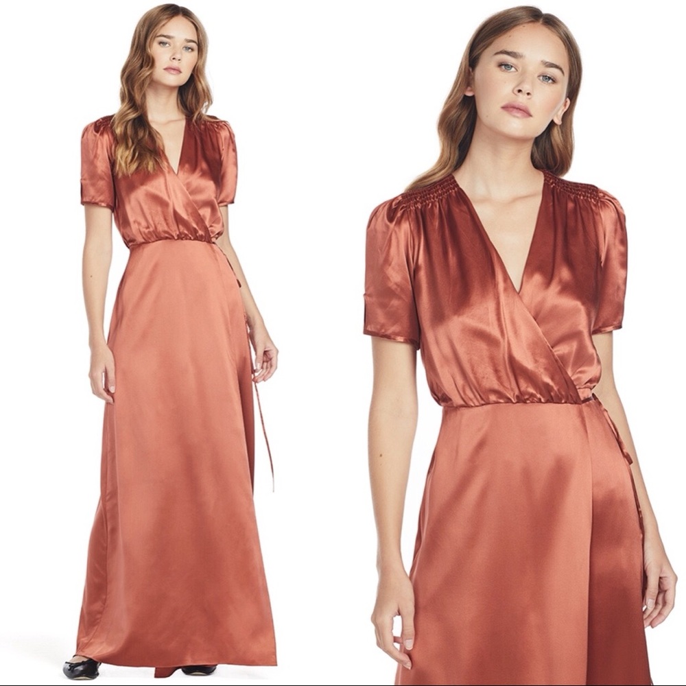 Saloni lea v neck silk charmeuse maxi wrap dress
